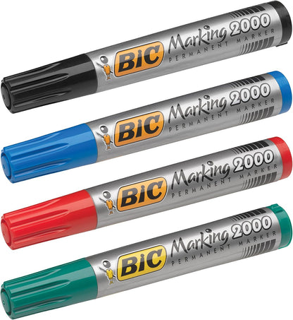BIC Marking 2000 ECOlutions Permanent Bullet Tip Markers - Assorted Colours, Wallet of 4, Black