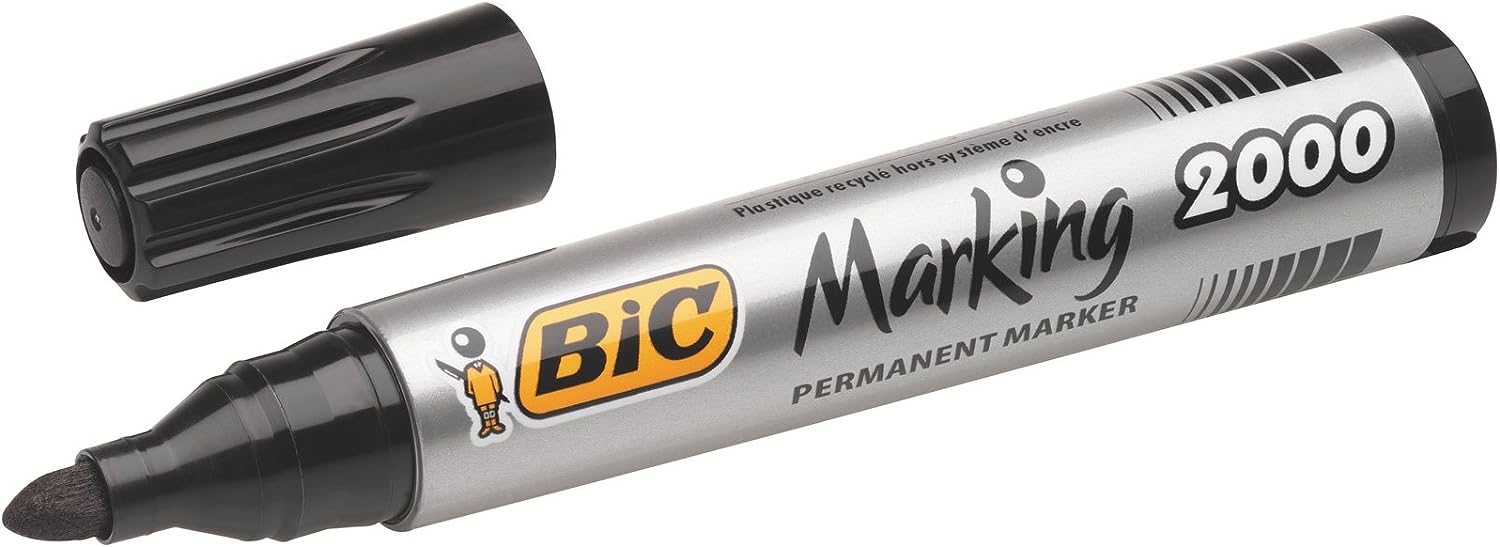 BIC Marking 2000 ECOlutions Permanent Bullet Tip Markers - Assorted Colours, Wallet of 4, Black
