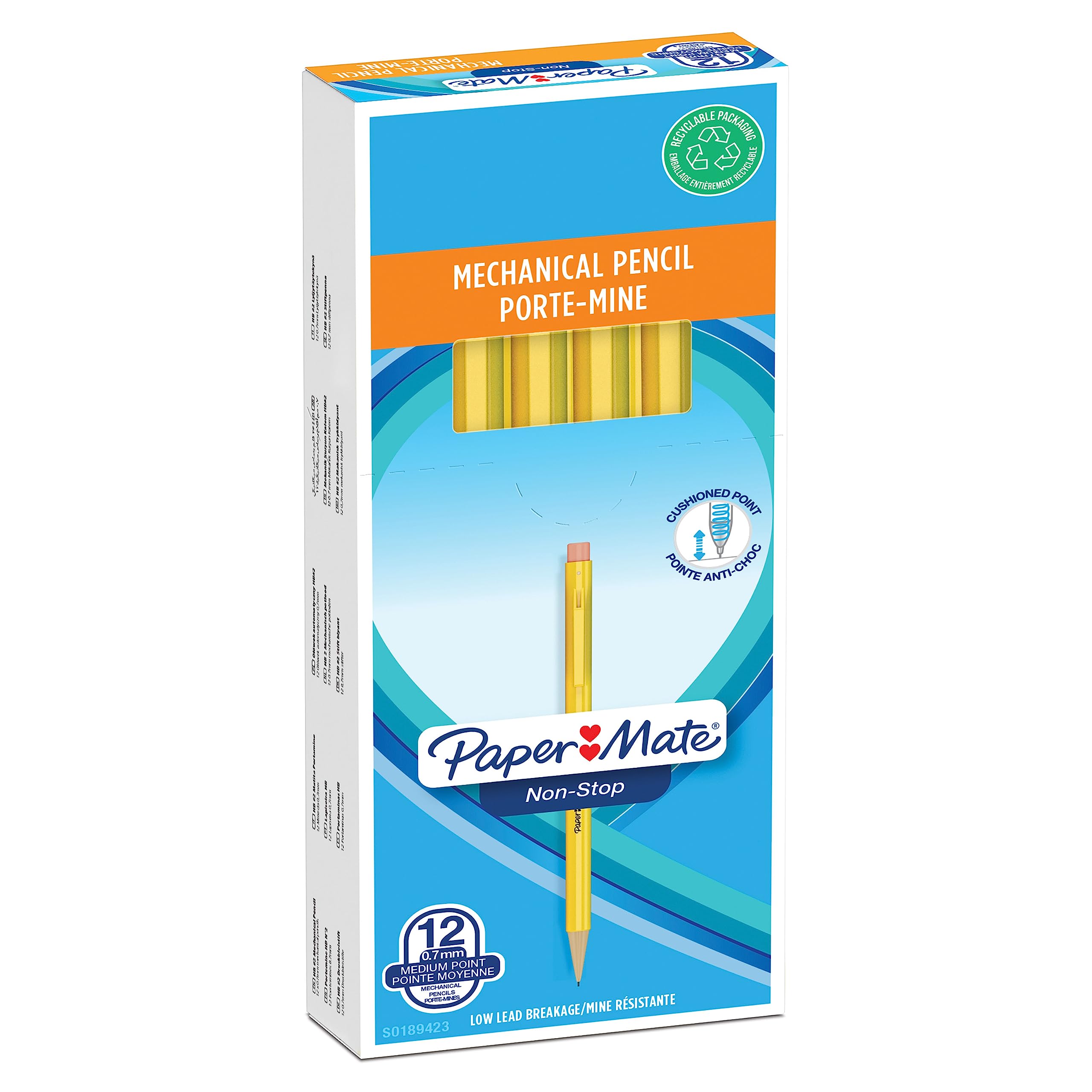 Paper Mate Non-Stop Mechanical Pencil | 0.7mm | HB #2 | Yellow Barrel | 12 Count