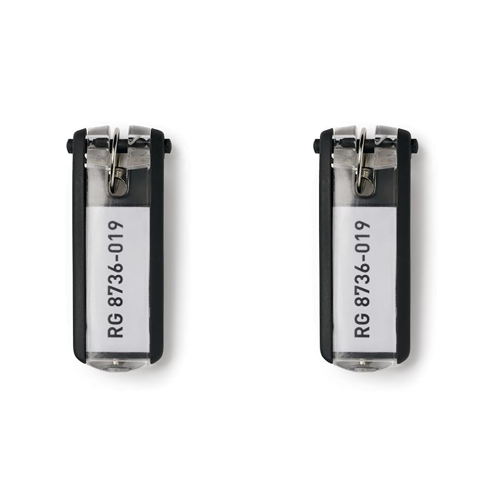 Durable Key Clips - Pack of 12 innovative key clips for clear and easy organisation of keys - Perfect for use Key Safes, Black, 24 x 68 mm