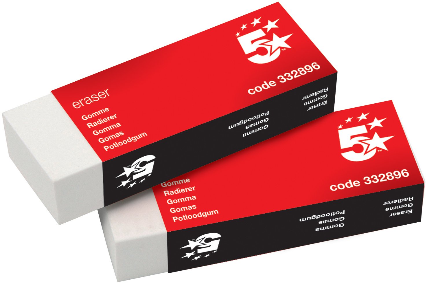 5 Star Office Plastic Eraser Paper-sleeved 60x21x12mm