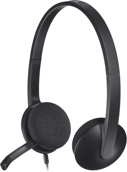 Logitech H340 Wired Headset, Stereo Headphones with Noise-Cancelling Microphone, USB, PC/Mac/Laptop - Black