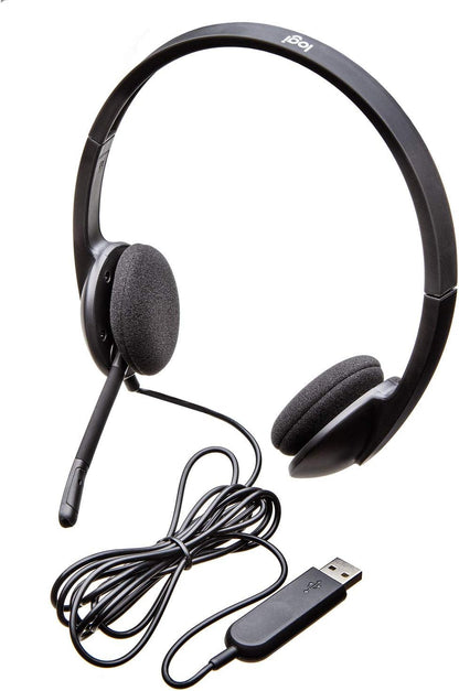 Logitech H340 Wired Headset, Stereo Headphones with Noise-Cancelling Microphone, USB, PC/Mac/Laptop - Black