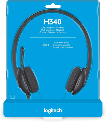 Logitech H340 Wired Headset, Stereo Headphones with Noise-Cancelling Microphone, USB, PC/Mac/Laptop - Black