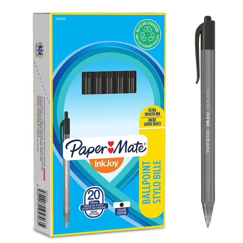 Paper Mate InkJoy 100RT Retractable Ballpoint Pens, Medium Point (1.0mm), Black, 20 Count