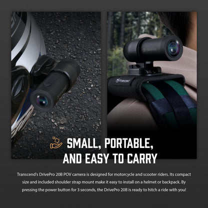 Transcend Dashcam DrivePro 20 per moto, Full HD 1080P 60/30 FPS - TS-DP20B-64G