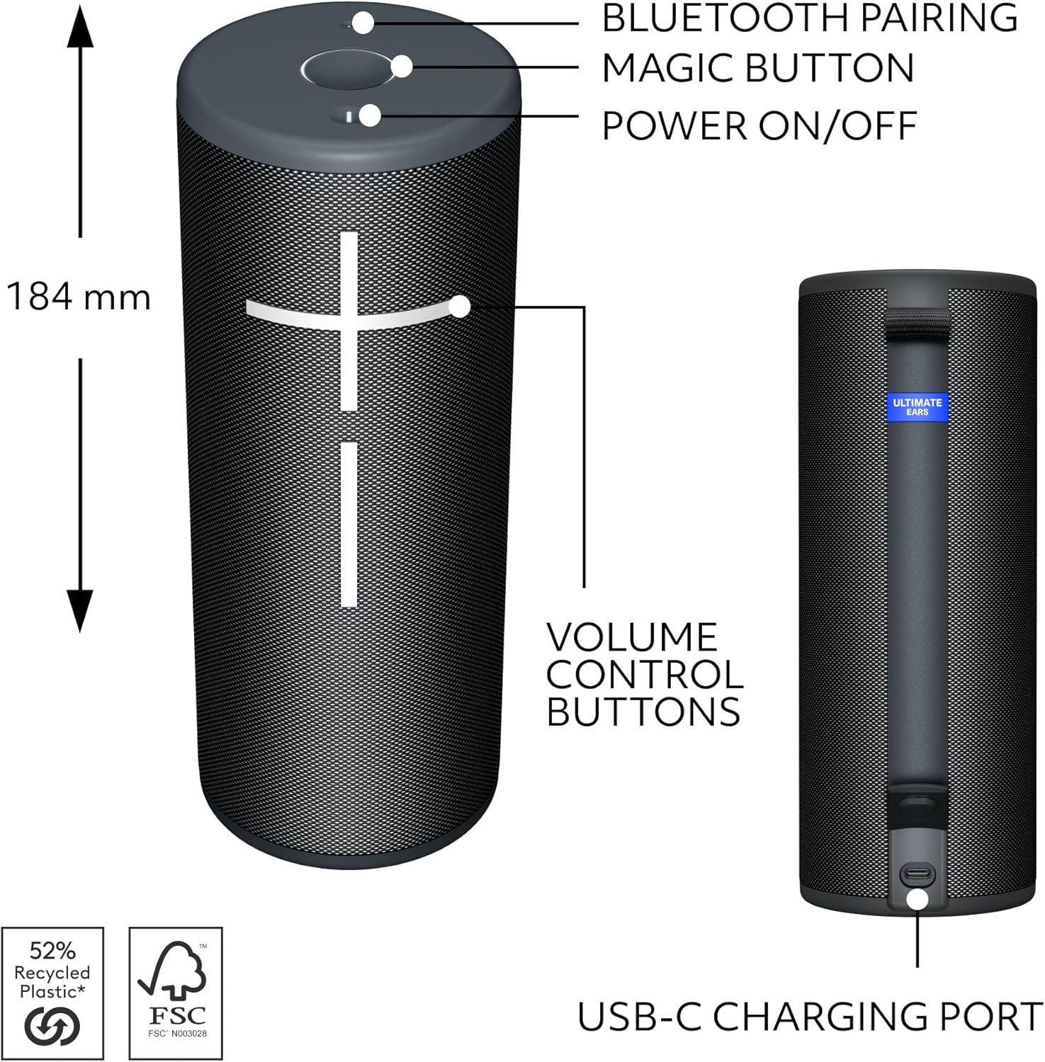 Ultimate Ears BOOM 4 Altoparlante Portatile Bluetooth, Impermeabile e Galleggiante, con Suono a 360° Potente, Avvolgente e Cristallino, 15 Ore di Batteria e Raggio d’Azione di 45m - Nero BOOM 4 Nero, Ultimate Ears BOOM 4 Portable Waterproof Bluetooth Spea