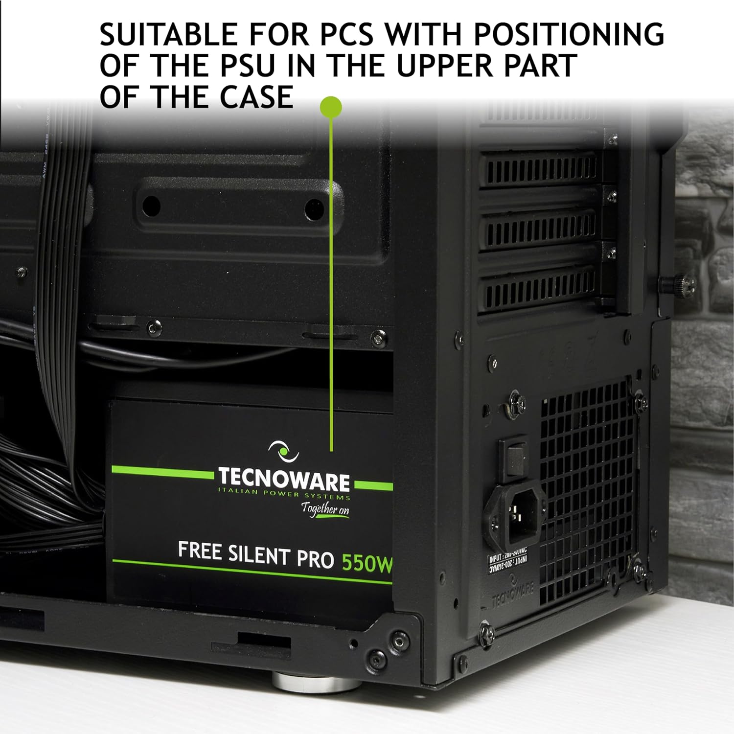Tecnoware Power Systems Alimentatore Free Silent PRO 550 per PC Evoluti con Scheda Grafica NVIDIA GeForce GTX - RTX, Ventola Silenziosa, connettori PCI-E, CPU 4+4, SATA, Molex