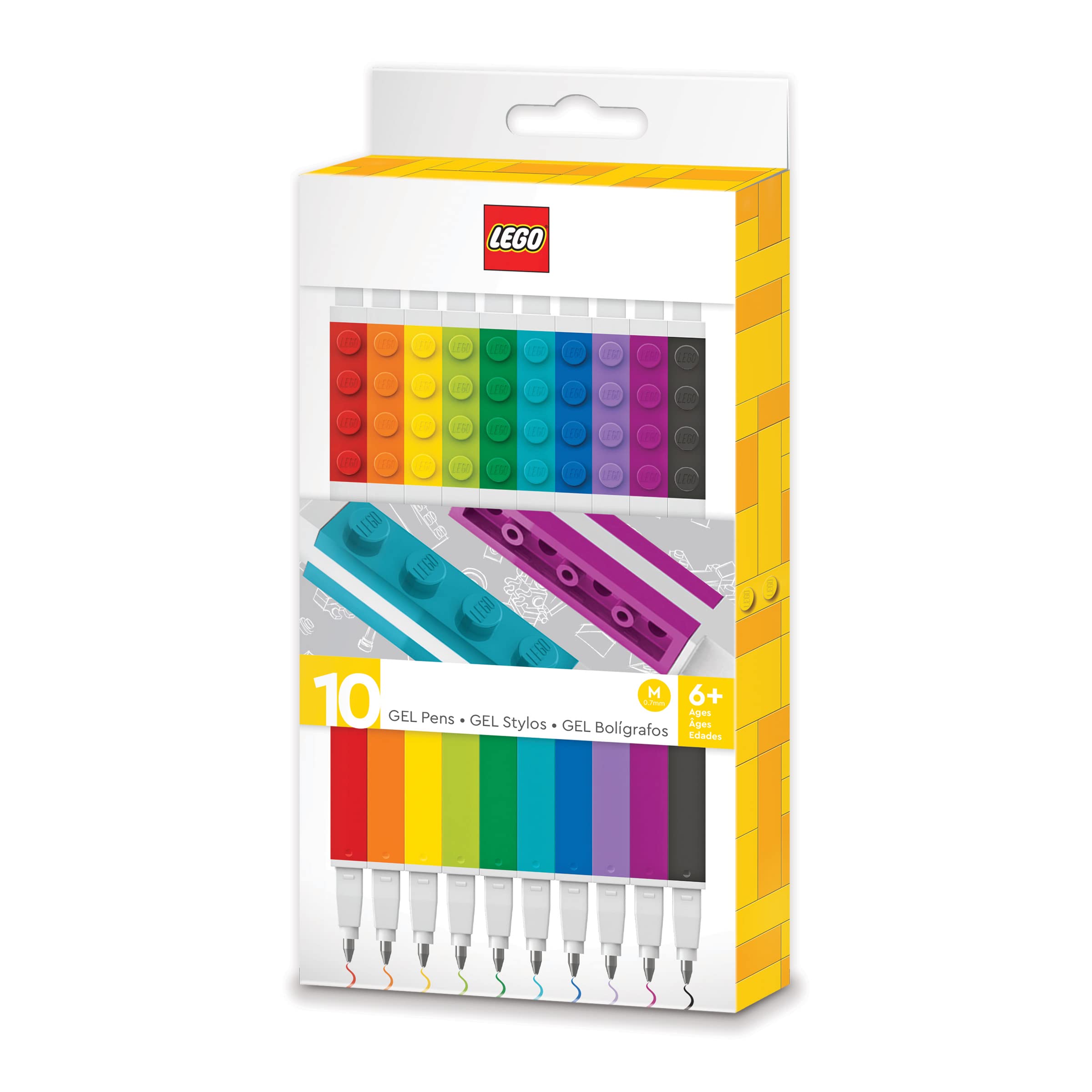 IQ LEGO Stationery 10 Pack Gel Pens (53100), Ages 6+, includes 10 gel pens, Black,Blue,Green,Lime,Orange,Violet