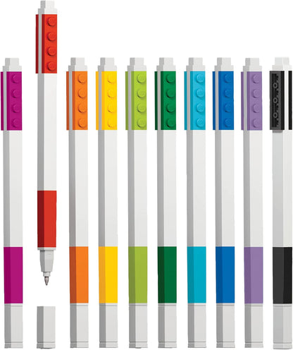 IQ LEGO Stationery 10 Pack Gel Pens (53100), Ages 6+, includes 10 gel pens, Black,Blue,Green,Lime,Orange,Violet