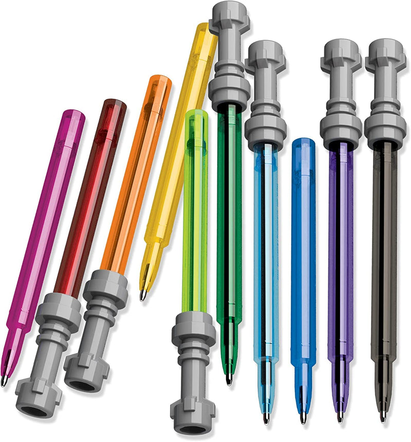 IQ LEGO Schreibwaren Star Wars Lichtschwert Gel-Kugelschreiber 10er-Pack - mehrfarbige Cap-Off Edition