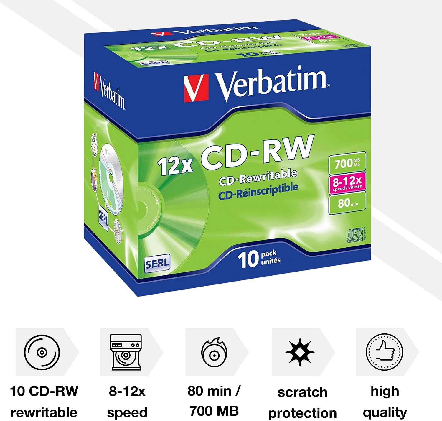 Verbatim CD-RW 700MB, Pack de 10 Unidades