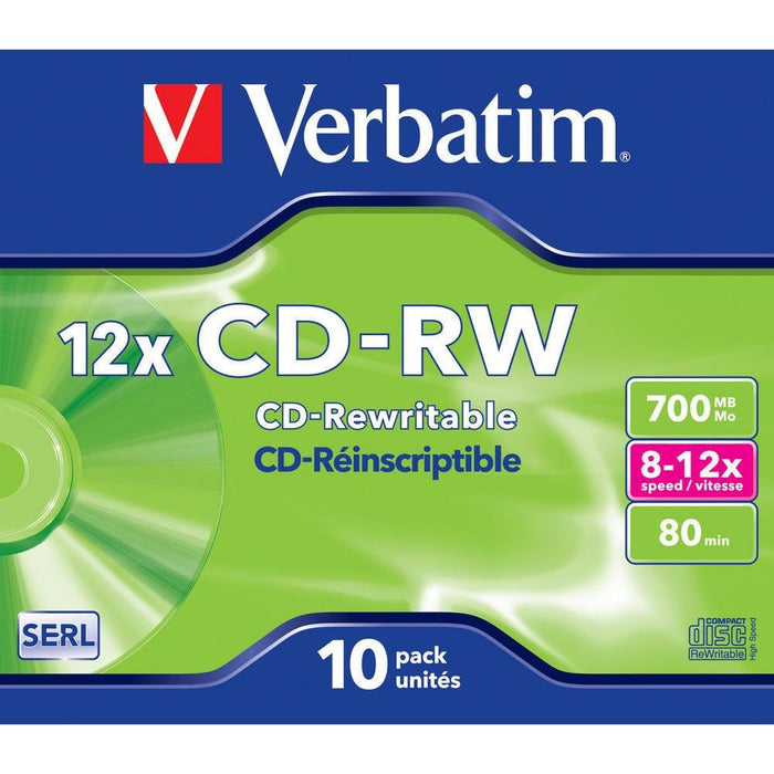 Verbatim CD-RW 700 MB, 20er Pack Jewel Case, CD Rohlinge beschreibbar, 52-fache Brenngeschwindigkeit mit Langer Lebensdauer, Leere CDs, Audio CD Rohling rewritable, CD leer
