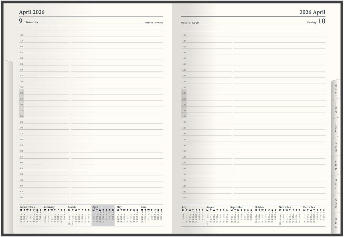 Collins - Classic - Manager 2026 12 Month Calendar Year Planner, Day-To-Page with Appointments Diary - Black (1200V.99-26