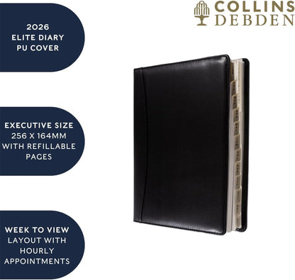 Collins - Elite - Executive 2026 12 Month Calendar Year Planner, Week-To-View with Appointments Diary - Black (1130V.99-26