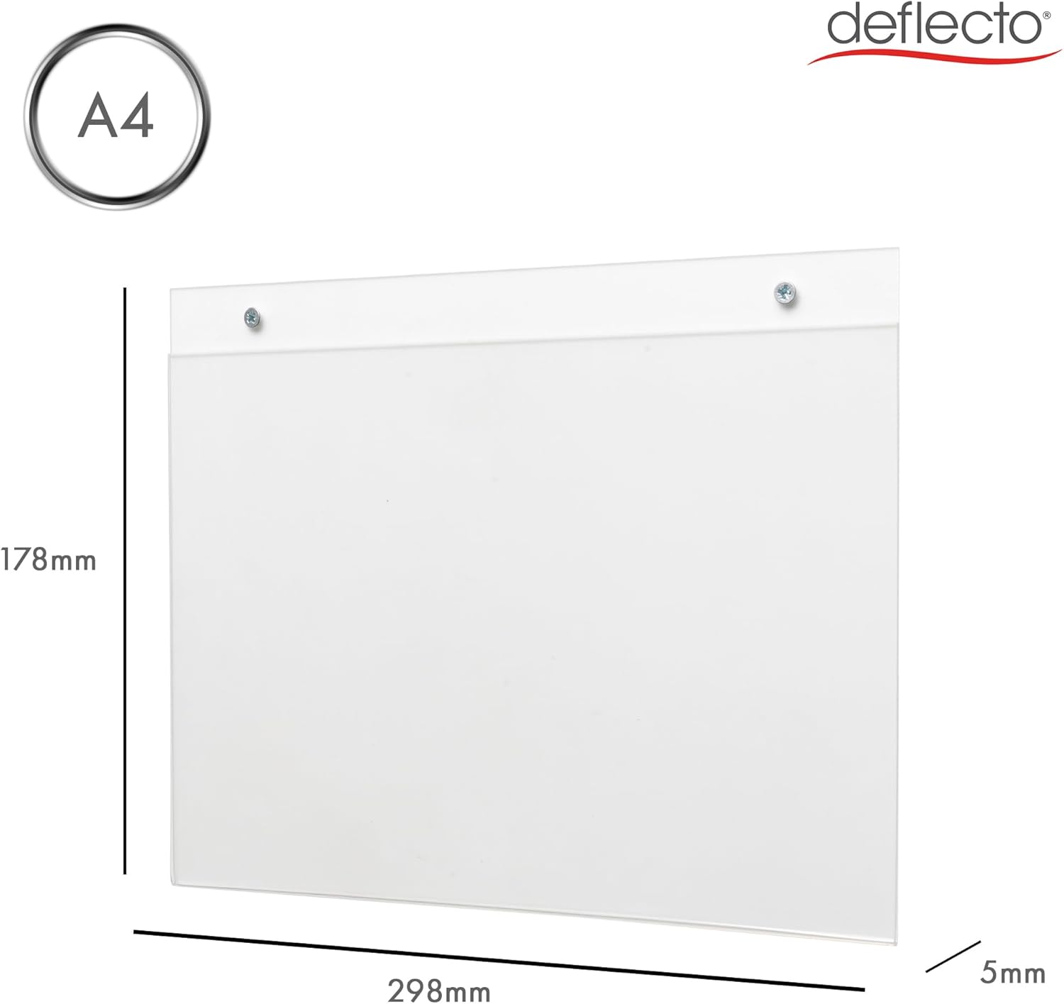 Deflecto A4 Landscape Wall Sign Holder - A4 Sign Holder - A4 Wall Mounted Document Holder - Poster Holder - Advertising Board Wall Display - Wall Mounted Letter Board Sign - Wall Message Board