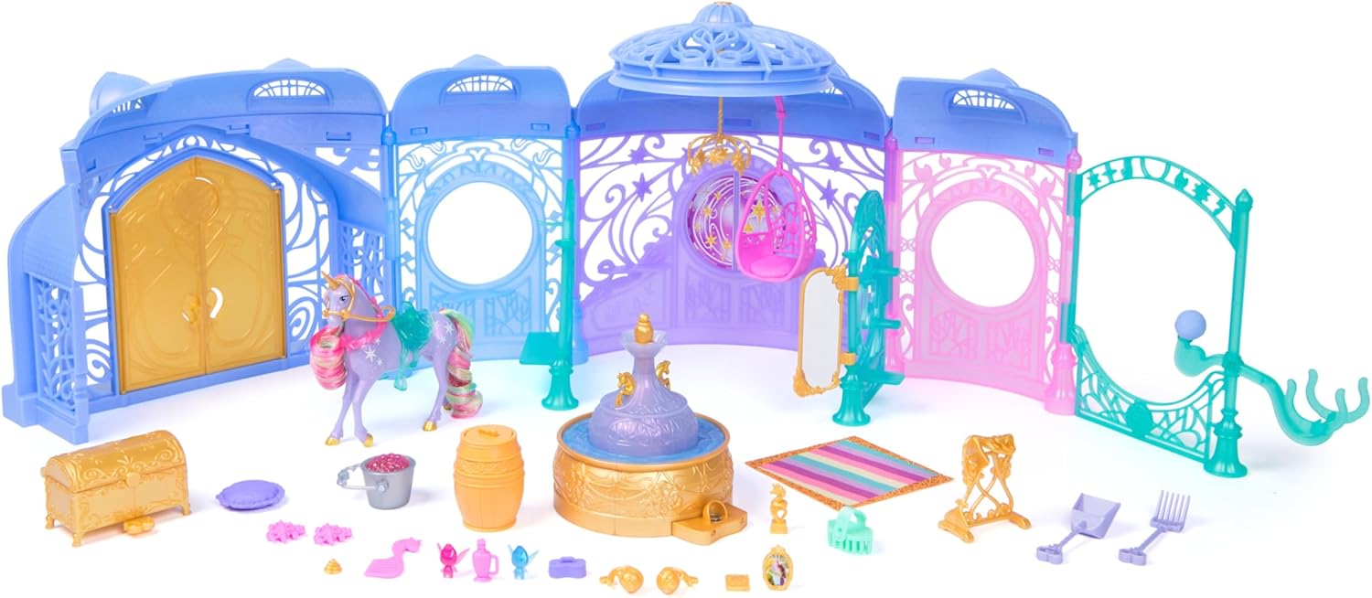 Unicorn Academy, Starglow Fountain & Stable Playset with Wildstar, Lights and Sounds, 24 Accessories, Dolls and Unicorn Toys for Girls Aged 4 and up