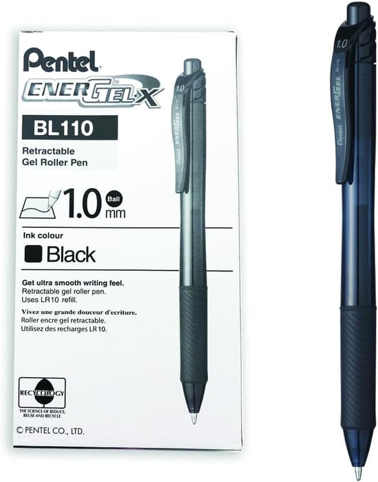 Pentel 1.0mm Energel Retractable Gel Rollerball Pen - Black, 12 Count (Pack of 1
