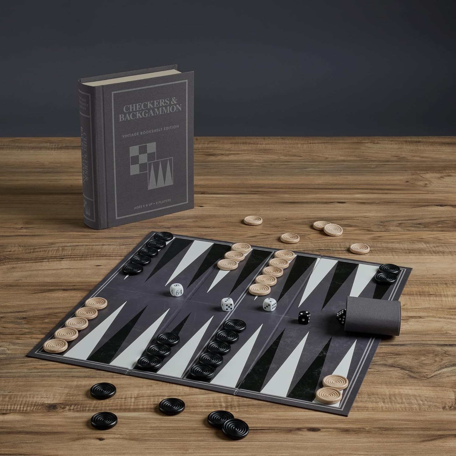 WS Game Company Checkers and Backgammon Vintage Bookshelf Edition - Board Game for 2 Players, Ages 6 and Up
