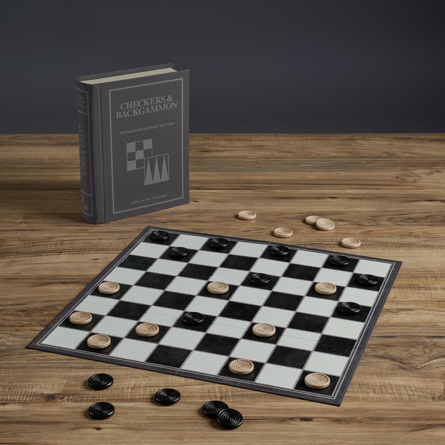 WS Game Company Checkers and Backgammon Vintage Bookshelf Edition - Board Game for 2 Players, Ages 6 and Up