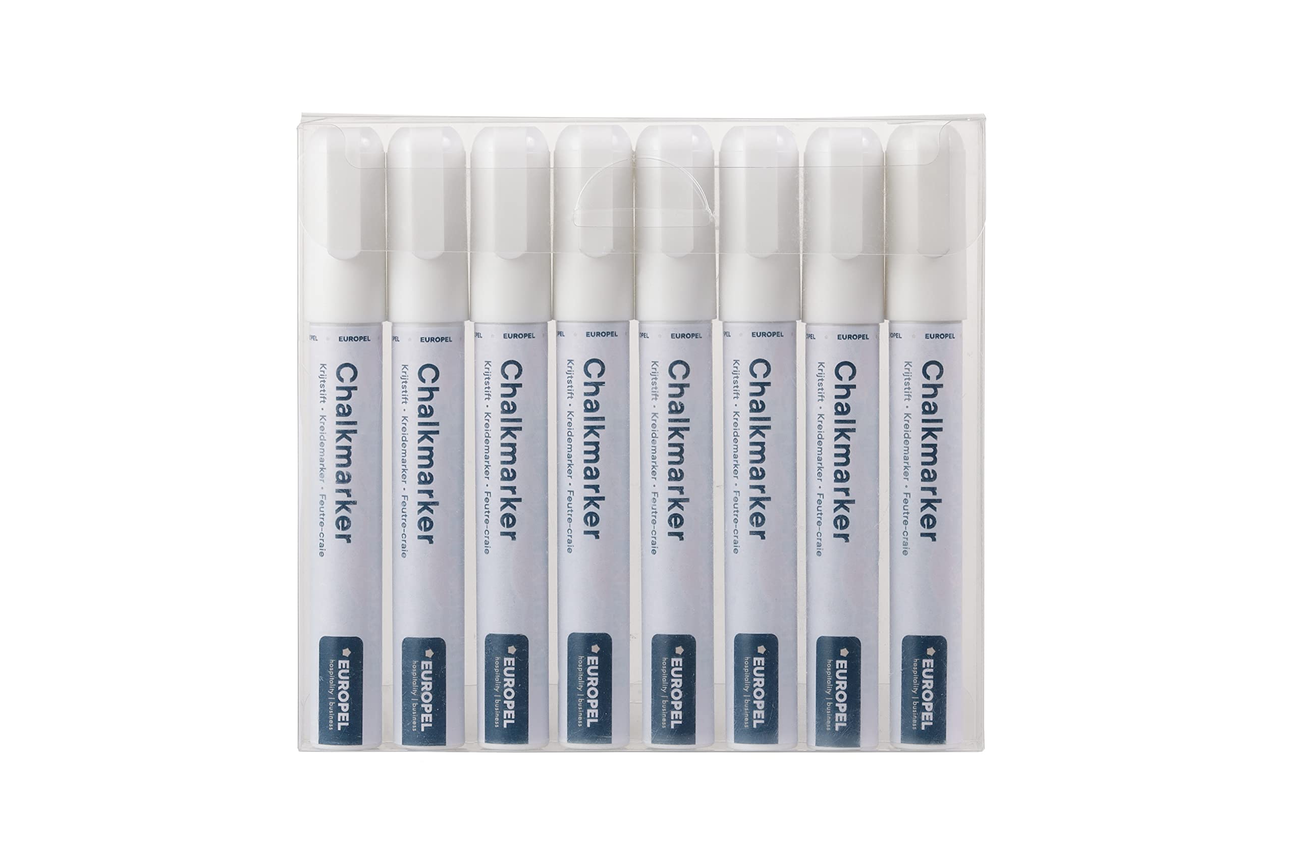 Europel Krijtmarker 6 mm, etui PVC, 8 stuks, wit, punten omkeerbaar rond en wigvormige punt