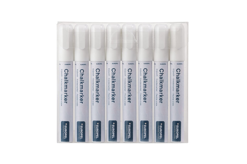 Europel Krijtmarker 6 mm, etui PVC, 8 stuks, wit, punten omkeerbaar rond en wigvormige punt