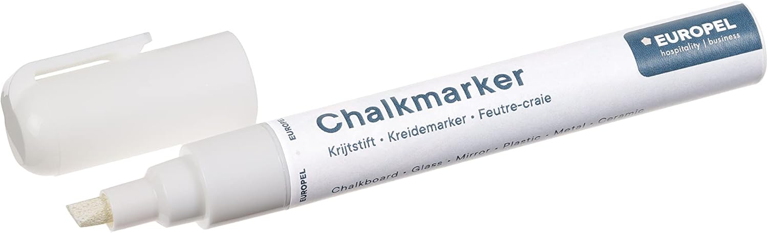 Europel Krijtmarker 6 mm, etui PVC, 8 stuks, wit, punten omkeerbaar rond en wigvormige punt