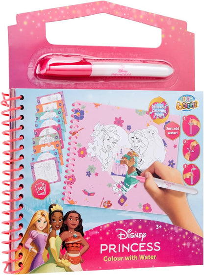 Disney Princess Herbruikbaar waterkleurboek voor kinderen, kleur met waterset, schoon schilderplezier zonder kleur, magische kleurplaten met watertankpenseel, creatief speelgoed voor meisjes vanaf 3