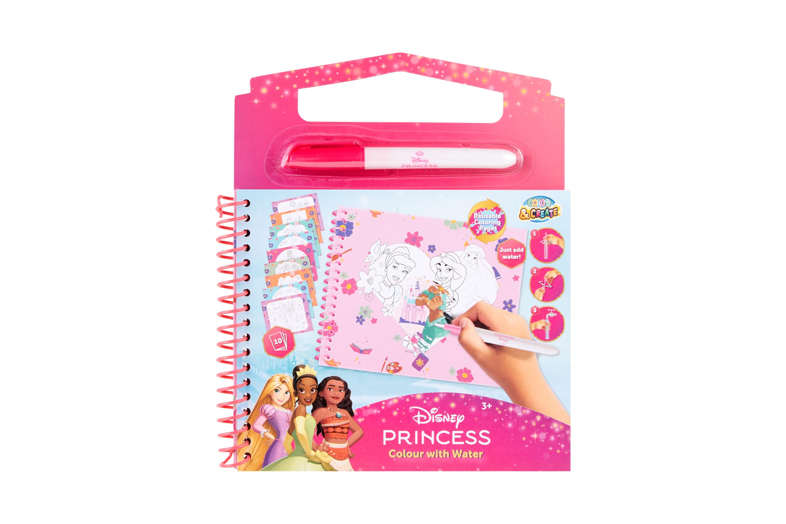 Disney Princess Herbruikbaar waterkleurboek voor kinderen, kleur met waterset, schoon schilderplezier zonder kleur, magische kleurplaten met watertankpenseel, creatief speelgoed voor meisjes vanaf 3