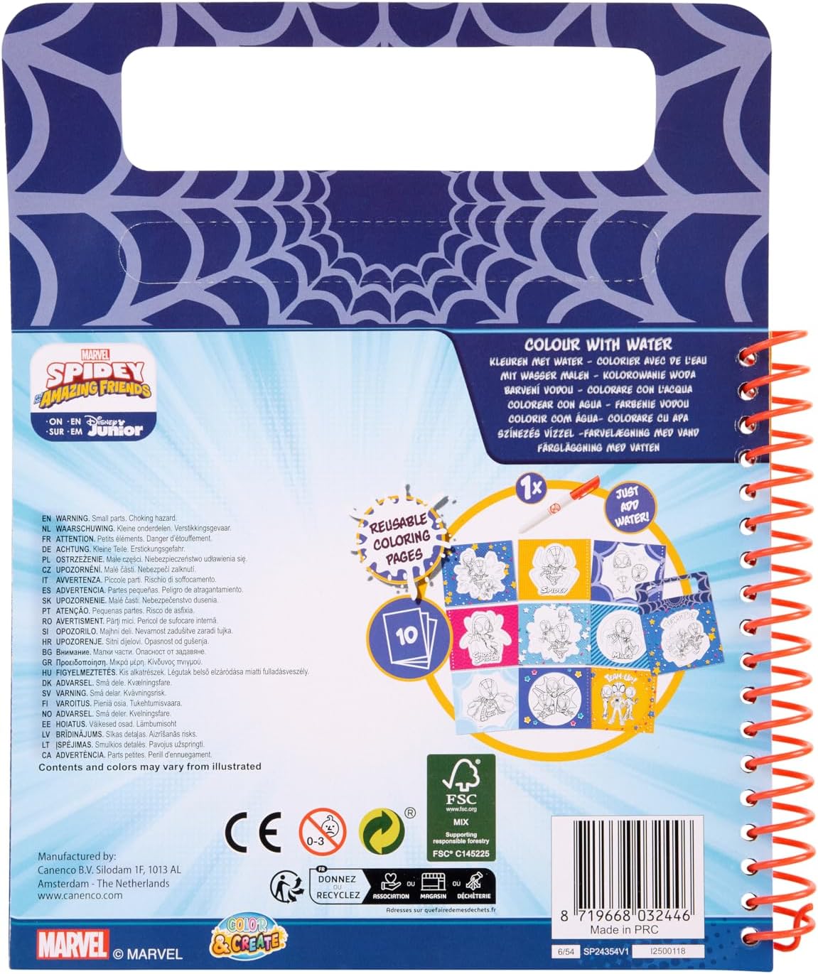 Marvel Spidey Kleurboek met water, herbruikbare tekenset voor kinderen, inclusief waterstift, Spidey and His Amazing Friends knutselset, creatief speelgoed voor jongens en meisjes, vanaf 3 jaar
