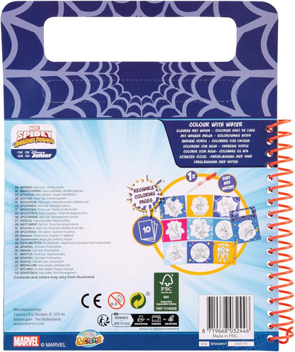Marvel Spidey Kleurboek met water, herbruikbare tekenset voor kinderen, inclusief waterstift, Spidey and His Amazing Friends knutselset, creatief speelgoed voor jongens en meisjes, vanaf 3 jaar
