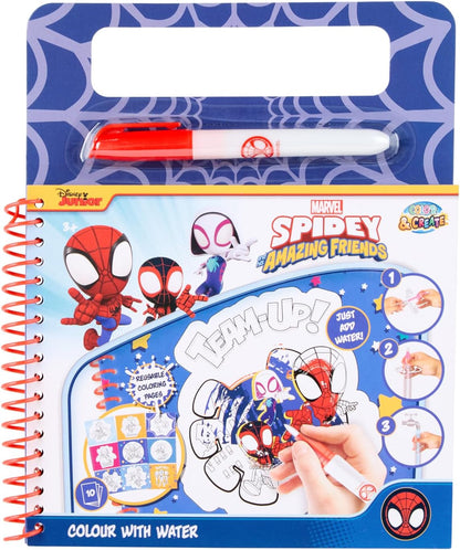 Marvel Spidey Kleurboek met water, herbruikbare tekenset voor kinderen, inclusief waterstift, Spidey and His Amazing Friends knutselset, creatief speelgoed voor jongens en meisjes, vanaf 3 jaar