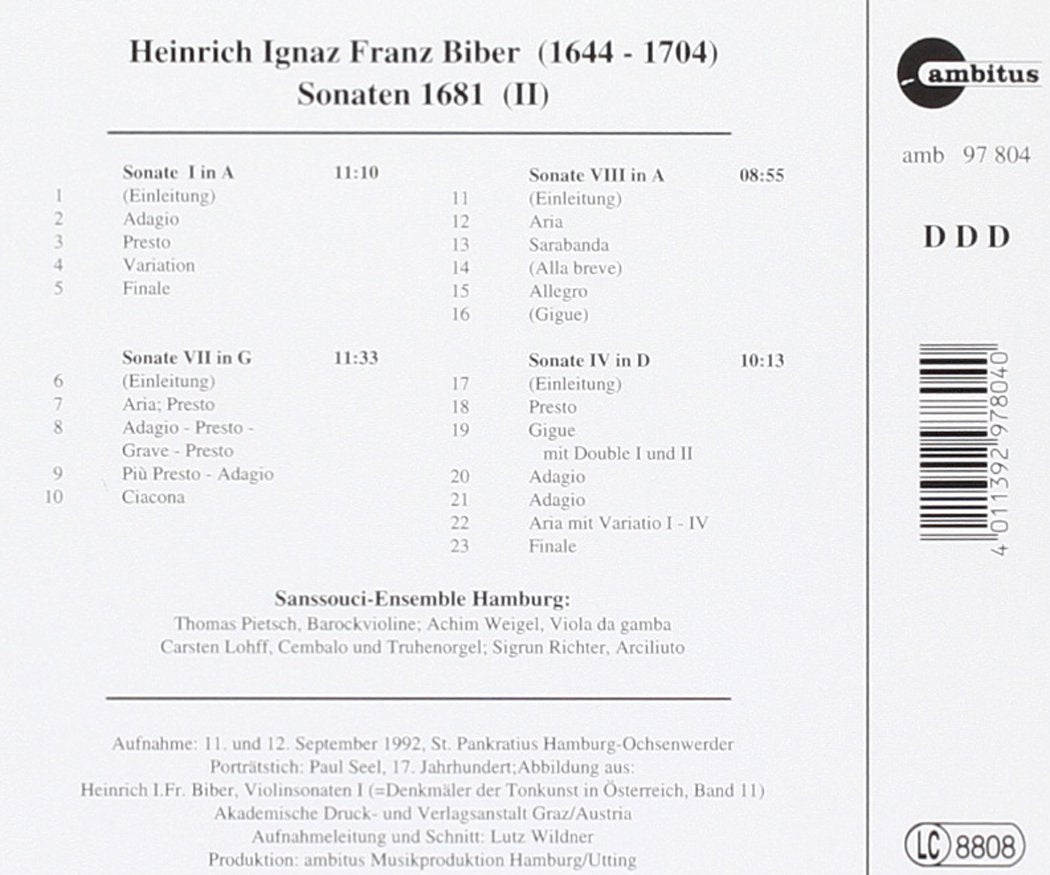 Biber:Sonaten 1681 Vol.2