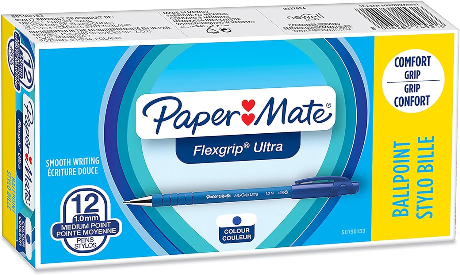 Paper Mate Flexgrip Ultra Ballpoint Pens, Medium Point (1.0 mm), Blue, 12 Count