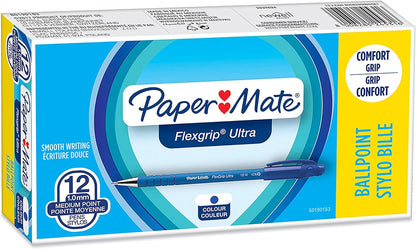 Paper Mate Flexgrip Ultra Ballpoint Pens, Medium Point (1.0 mm), Blue, 12 Count