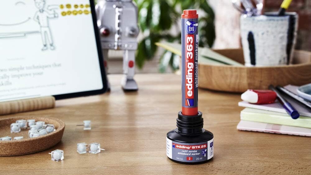 edding 363 whiteboard marker - black - 10 whiteboard pens - chisel tip 1-5 mm - whiteboard pen dry wipe - for whiteboards, flipcharts, pinboards, magnetic and memo boards - sketchnotes - refillable