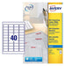 Avery Self Adhesive Address Mailing Labels, Inkjet Printers, 40 Labels per A4 Sheet, 1000 labels, QuickDRY (J8654), white