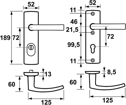 Axa Deurbeslag Set - Curve Plus - Deurkruk Aluminium - Model U - Pc72 Met Kerntrekbeveiliging - Skg***