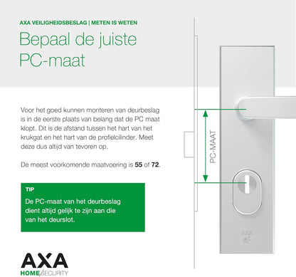 Axa Deurbeslag Set - Curve Plus - Deurkruk Aluminium - Model U - Pc72 Met Kerntrekbeveiliging - Skg***