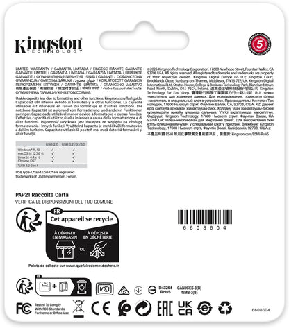Kingston DataTraveler Duo USB Flash Drive 256GB USB-A + C 3.2 DuoG2 - DTDEG2/