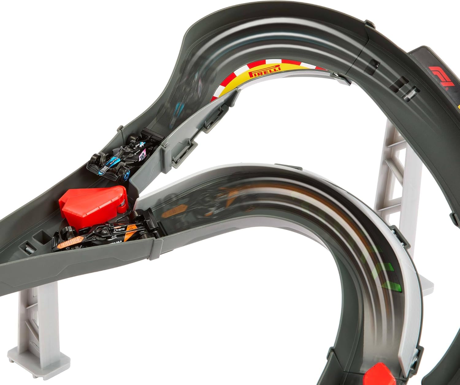 Hot Wheels Racing - Circuito Sprint Formula 1, set pista a due modalità di gioco e con 3 veicoli F1 inclusi, McLaren F1 Team, Alpine e VCARB, giocattolo per bambini, 4+ anni, JDY15