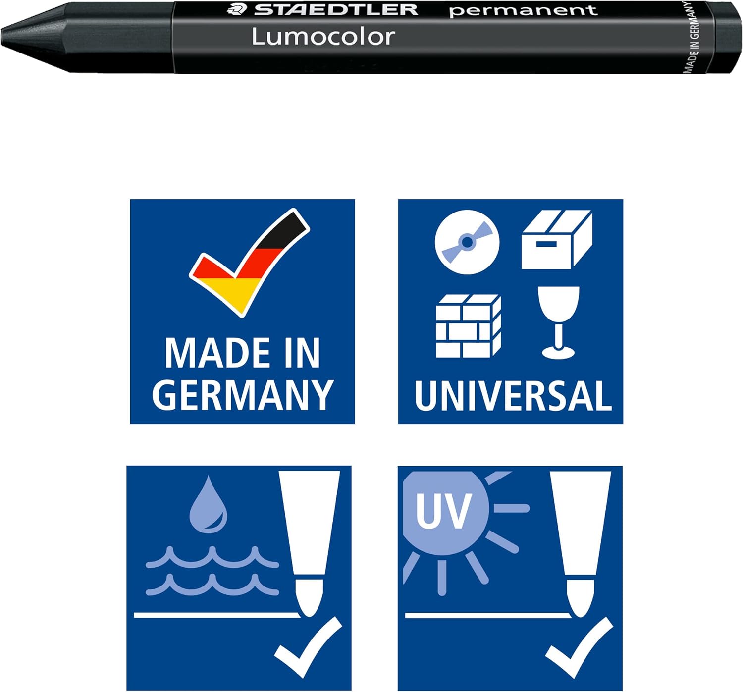 STAEDTLER 236-9 Lumocolor Permanent Omnigraph Smudge-Proof Universal Marking Crayon - Black (Pack of 12