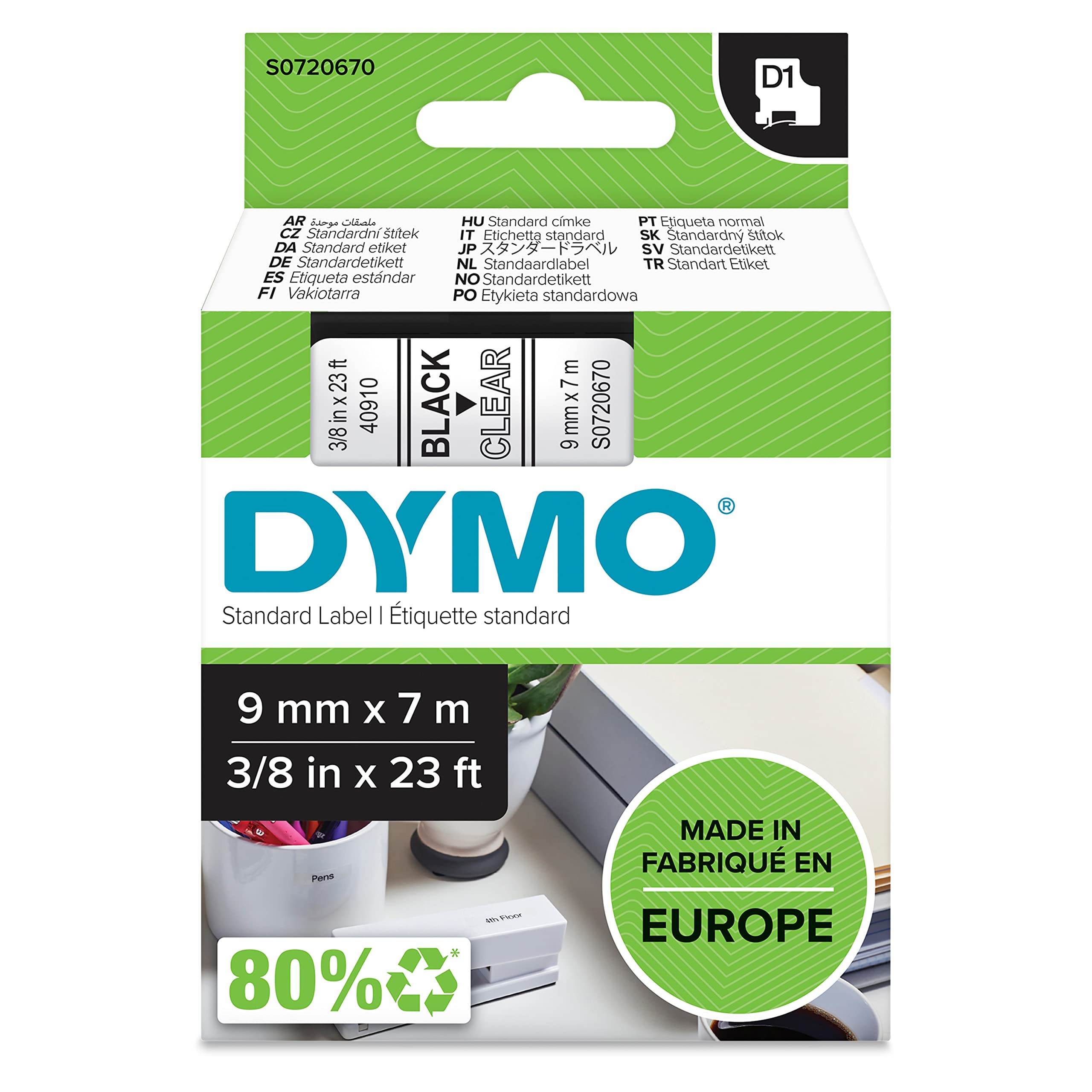 DYMO Authentic D1 Labels | Black Print on Clear Tape | 9 mm x 7 m