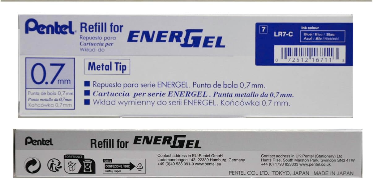 Pentel LR7-C Refillable Cartridge for EnerGel-Pens 0.35 mm, Pack of 12