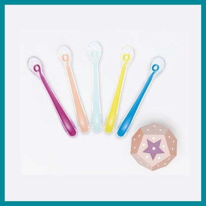 Babymoov A102407 Set van 5 Siliconen Lepels voor Baby’s, meerkleurig