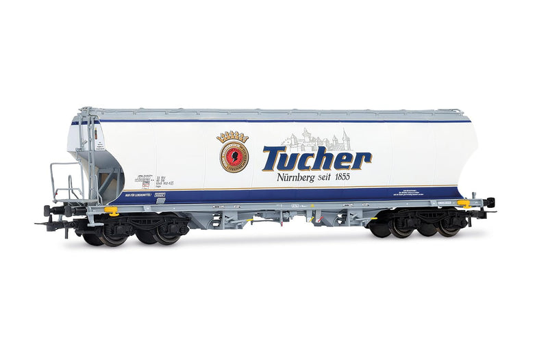 Rivarossi HR6676 4-axle round-sided cereal hopper wagon, light blue livery "Tucher", ep. V-VI for adults, 14+ years, model railway collectors