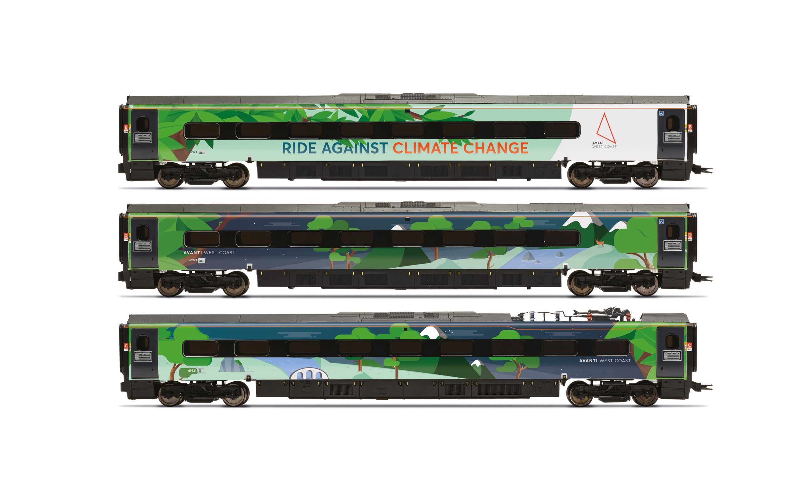 Hornby R40483 Avanti West Coast Class 390 Climate change livery Coach pack 3 69721 + 69821 + 69921