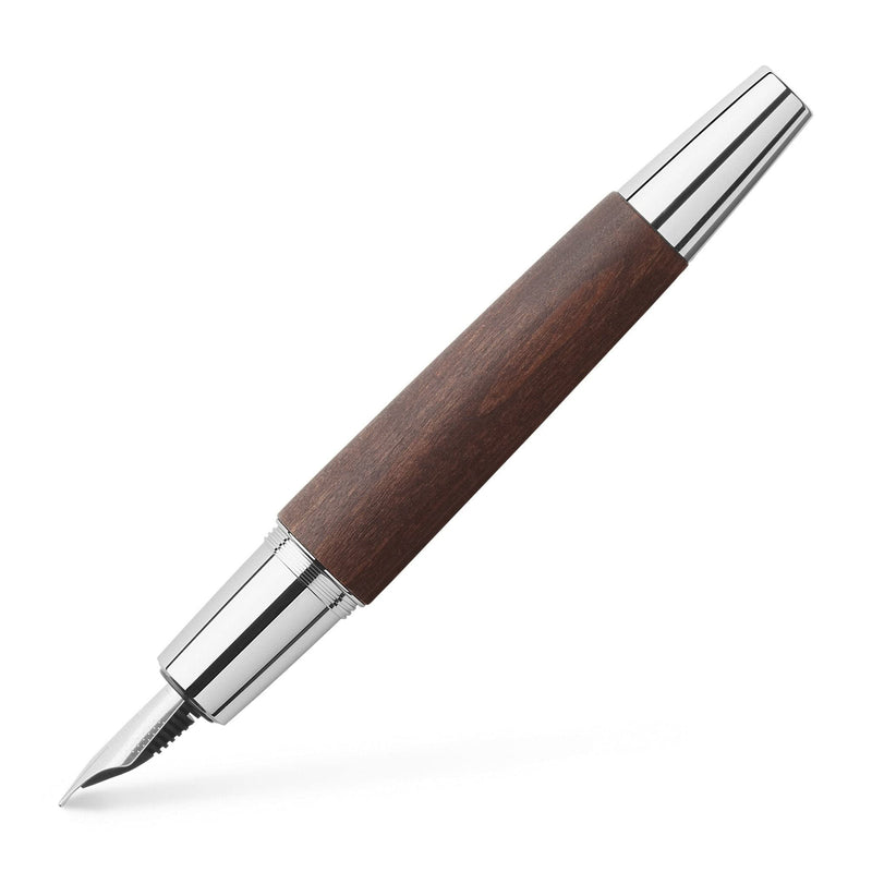 Faber-Castell e-motion 148200 Fountain Pen Wood/Chrome Includes Gift Packaging Fountain Pen EF Birnbaumholz dunkelbraun