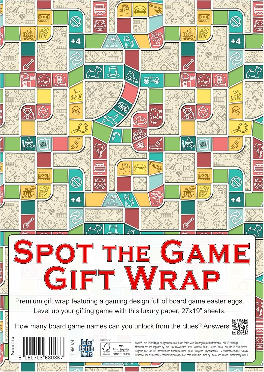 Loke Battle Mats – Spot The Game Gift Wrap | Premium Board Game-Themed Wrapping Paper | 27"x19" Sheets | Gaming Puzzle Gift Wrap