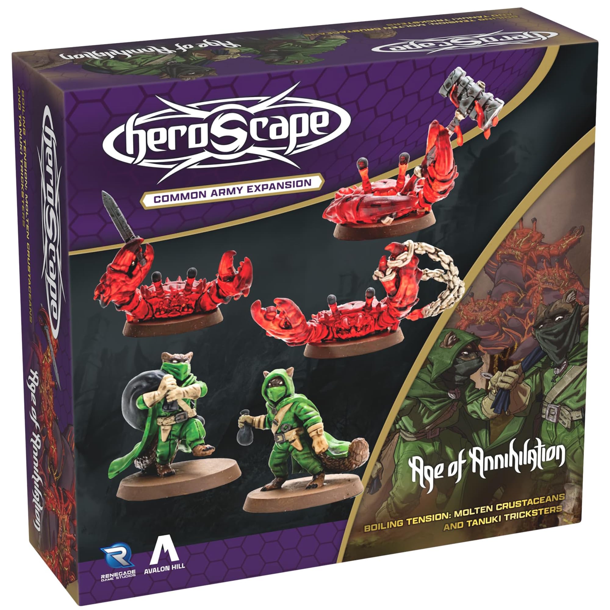 Renegade Games : Heroscape : Molten Crustaceans & Tanuki Tricksters – Extension de l'armée, 5 Figurines Non peintes assemblées et 5 Cartes, Accessoire de Jeu de Figurines